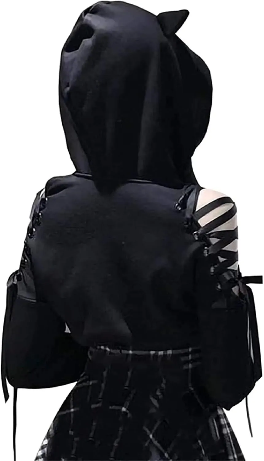 Women's Cat Ear Hoodie Pullover Long Sleeve Off Shoulder Cute Crop Top Hoodies Sweatshirt