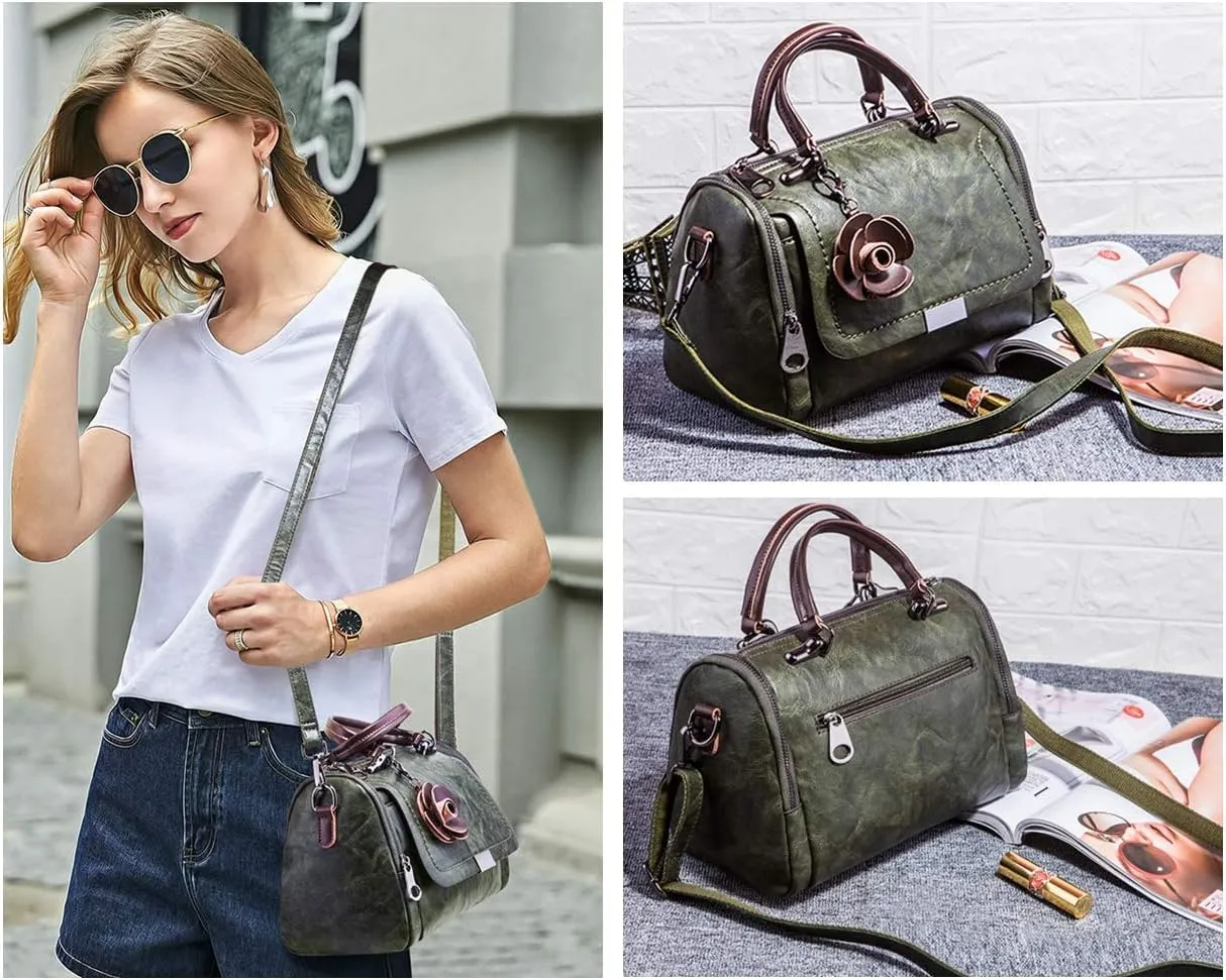 Women's Cylindrical Doctor Style Handbag Chic PU Leather Top Handle Satchel Crossbody Purse for Ladies