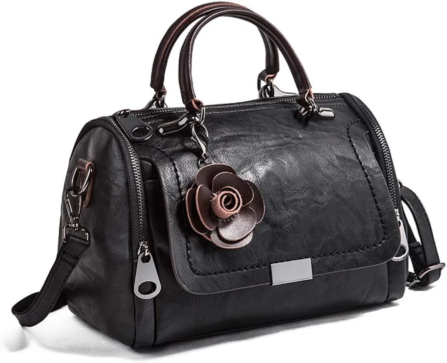 Women's Cylindrical Doctor Style Handbag Chic PU Leather Top Handle Satchel Crossbody Purse for Ladies
