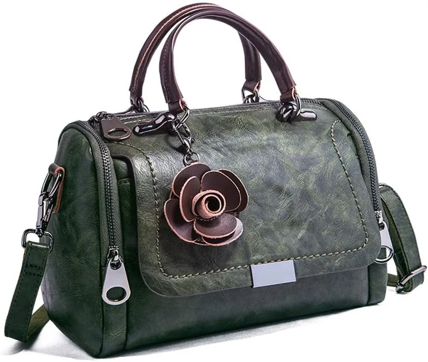 Women's Cylindrical Doctor Style Handbag Chic PU Leather Top Handle Satchel Crossbody Purse for Ladies