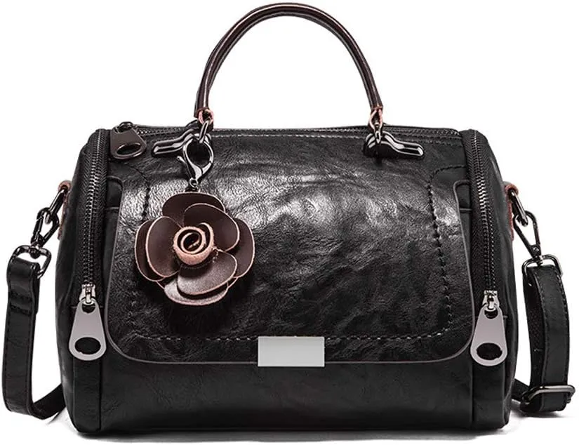 Women's Cylindrical Doctor Style Handbag Chic PU Leather Top Handle Satchel Crossbody Purse for Ladies