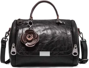 Women's Cylindrical Doctor Style Handbag Chic PU Leather Top Handle Satchel Crossbody Purse for Ladies