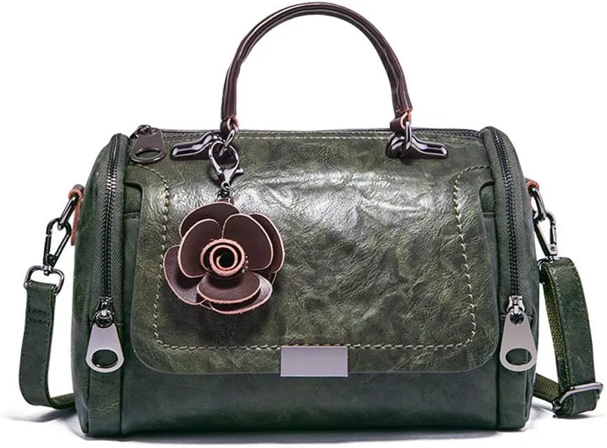 Women's Cylindrical Doctor Style Handbag Chic PU Leather Top Handle Satchel Crossbody Purse for Ladies