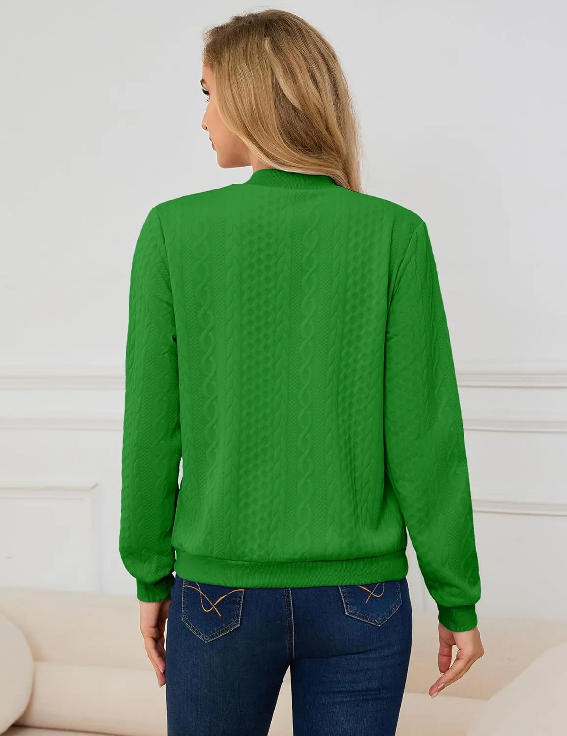 Womens Full Zip Up Cardigan Sweater Casual Solid Long Sleeve Sweatshirt Coat with Pocket