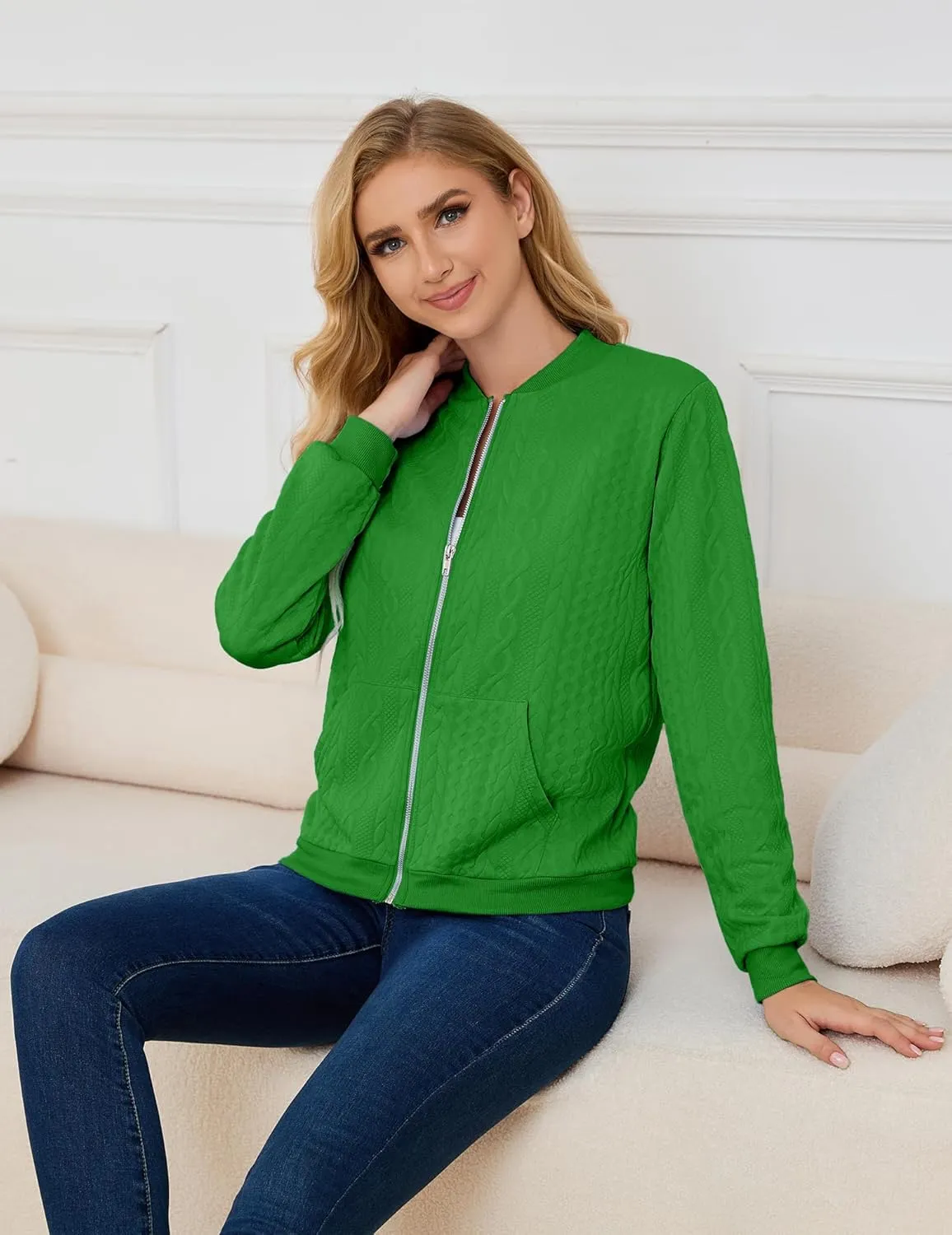 Womens Full Zip Up Cardigan Sweater Casual Solid Long Sleeve Sweatshirt Coat with Pocket