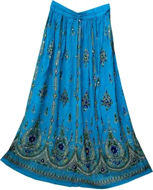 Women's Long Bohemian Maxi Skirt - Gypsy Hippie Boho Chic Style Dress - Up to 6 Feet Tall Girl - Blue