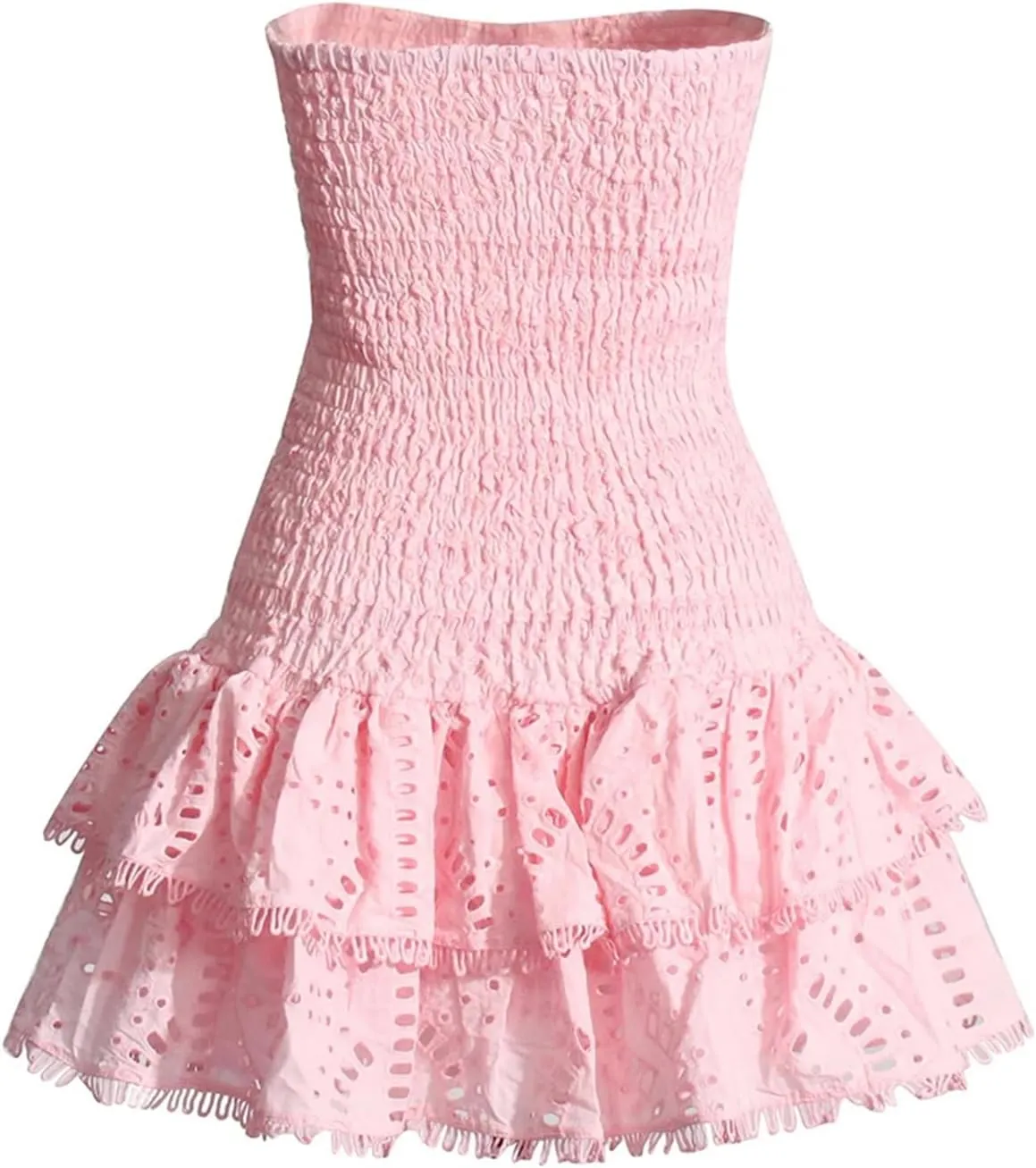 Women's Mini A Line Dresses Sexy Strapless Sleeveless High Waist Ruffles Hem Elegant Slim Dress