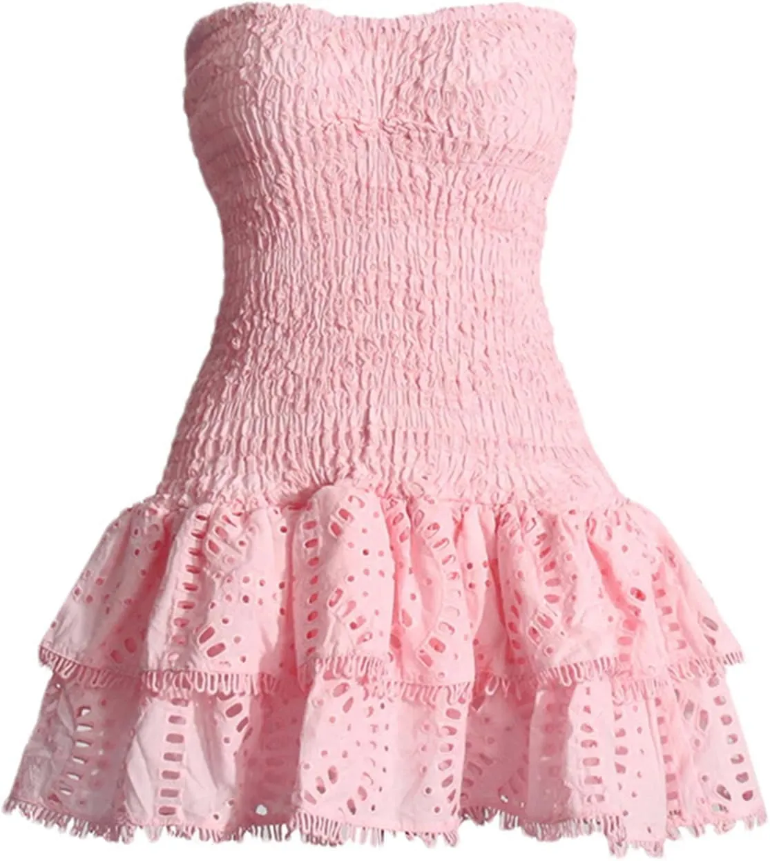Women's Mini A Line Dresses Sexy Strapless Sleeveless High Waist Ruffles Hem Elegant Slim Dress