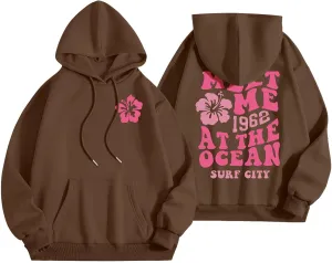 Women's Oversized Cute Hoodies Preppy Y2K Graphic Long Sleeved Sweatshirt for Teen Girls Pullover Tops with Pockets