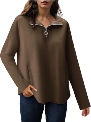 Women's Oversized Hoodies Casual Long Sleeve Half Zipper Pocket Sweatshirt Pullover Tops