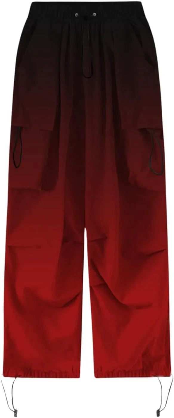 Women's Plus Size Camo Cargo Pants High Waist Adjustable Straight Relaxed Fit Baggy Parachute Hiking Pants with Pocket