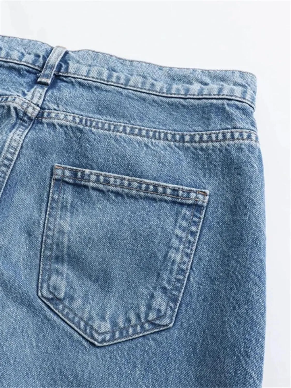 Women's Retro High Waisted Asymmetrical Midi Jean Skirts Fashion High Slit Denim Skirt