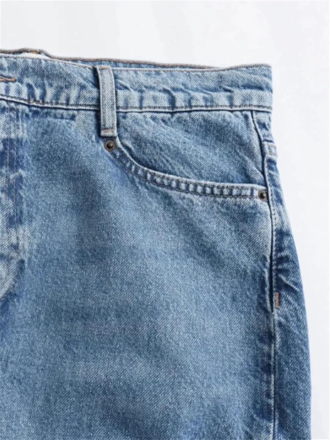 Women's Retro High Waisted Asymmetrical Midi Jean Skirts Fashion High Slit Denim Skirt