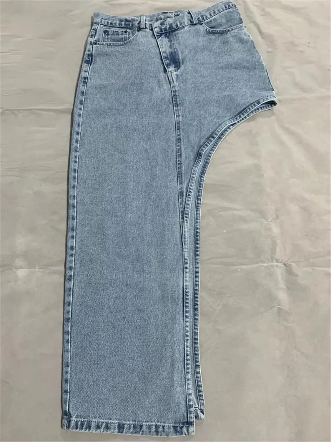 Women's Retro High Waisted Asymmetrical Midi Jean Skirts Fashion High Slit Denim Skirt