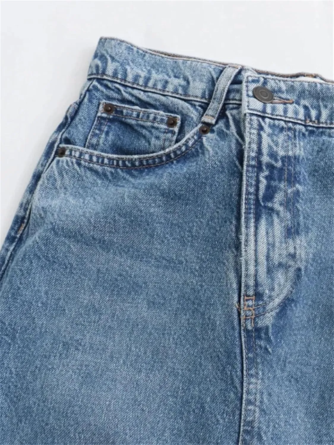 Women's Retro High Waisted Asymmetrical Midi Jean Skirts Fashion High Slit Denim Skirt