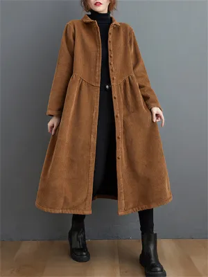 Women's Stylish Corduroy Long Coat for Winter