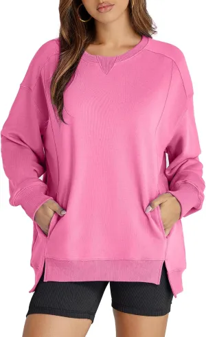 Women's Sweatshirt Casual Crew Neck Sweatshirts Loose Fit Long Sleeve Pullover Tops with Pockets