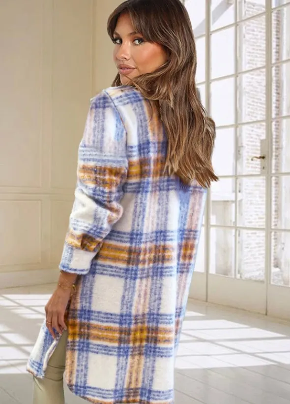 Women's Sweet To You Plaid Shacket Jacket (Blue)