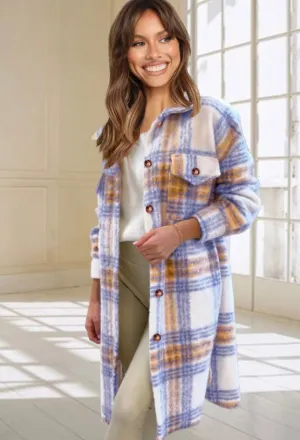 Women's Sweet To You Plaid Shacket Jacket (Blue)