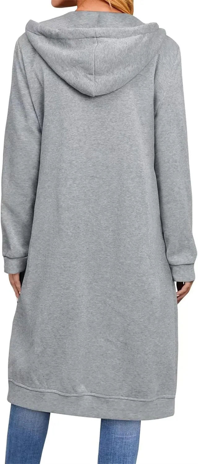 Womens Zip up Long Hoodie, Long Zip up Jacket Oversized Zip Sweatshirt, Womens Long Sweatshirt with Pockets
