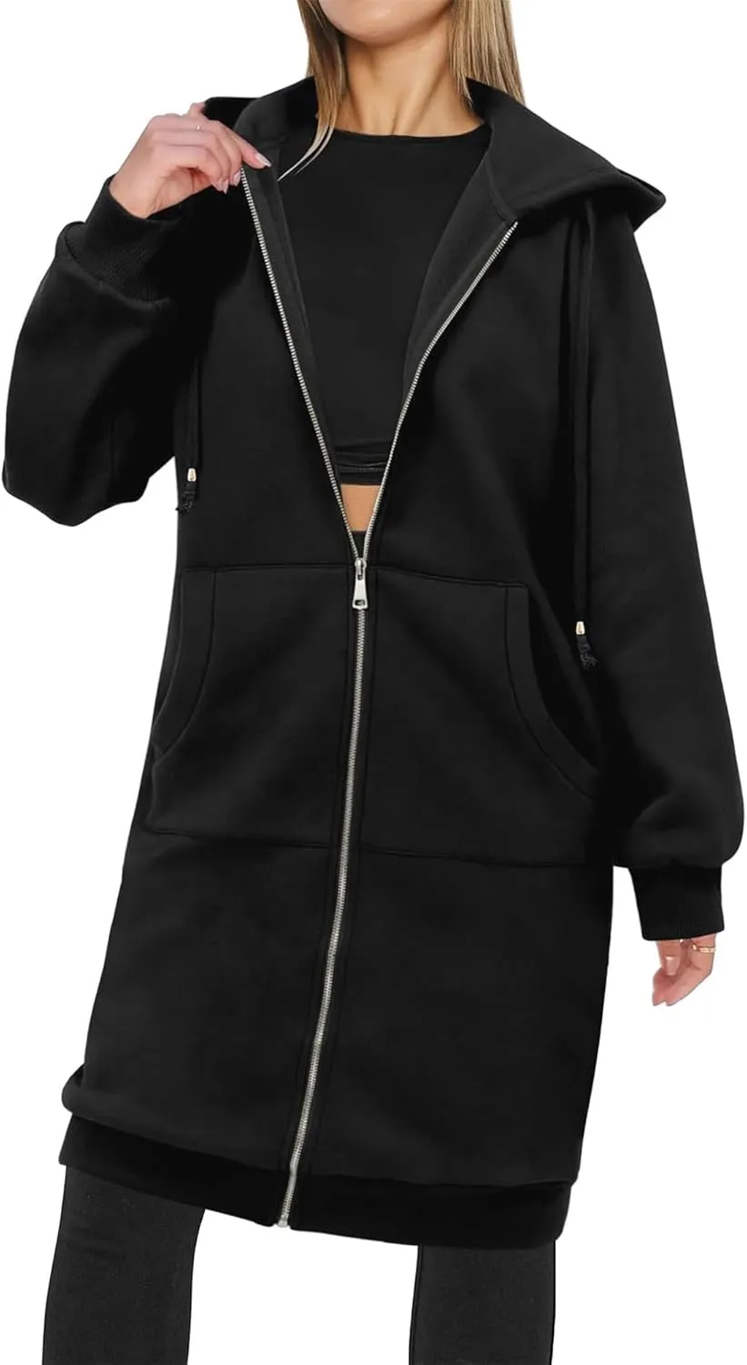 Womens Zip up Long Hoodie, Long Zip up Jacket Oversized Zip Sweatshirt, Womens Long Sweatshirt with Pockets
