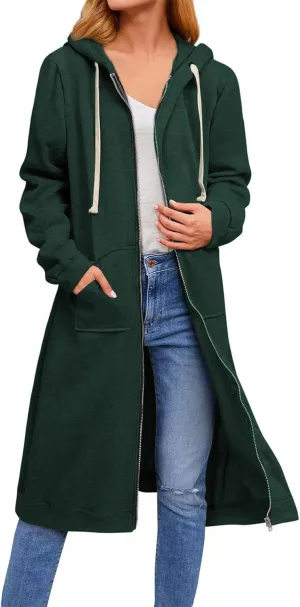 Womens Zip up Long Hoodie, Long Zip up Jacket Oversized Zip Sweatshirt, Womens Long Sweatshirt with Pockets