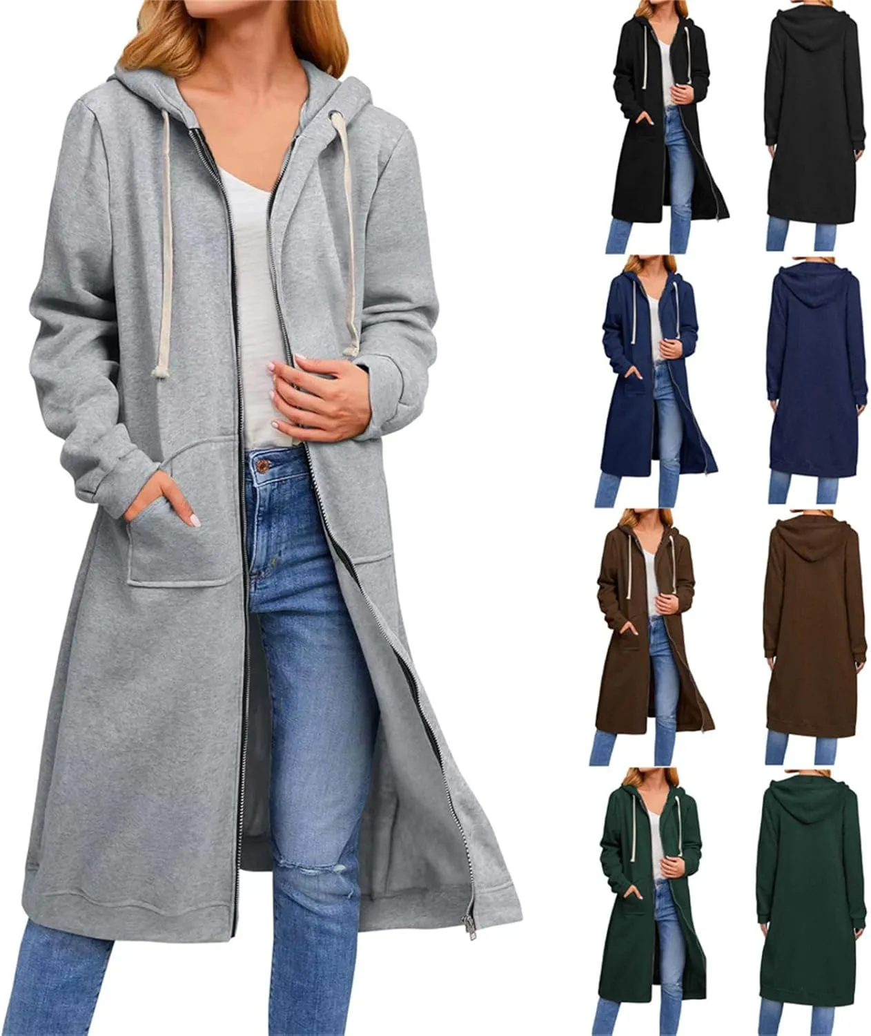 Womens Zip up Long Hoodie, Long Zip up Jacket Oversized Zip Sweatshirt, Womens Long Sweatshirt with Pockets
