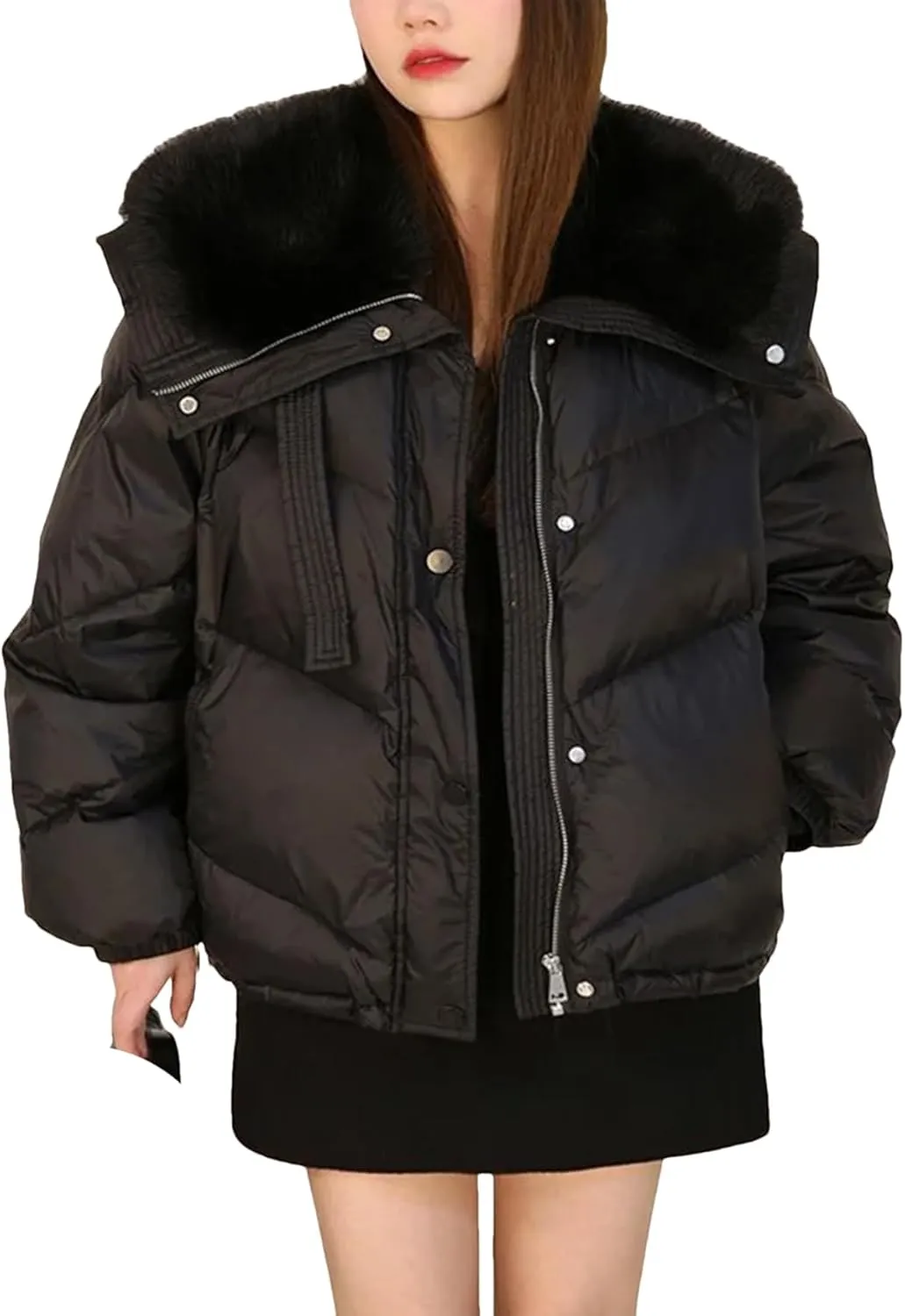 Yeuyyben Overcoat Parka Down Coat Padded Cotton-Padded Jacket Fur Collar Warm Down Cotton-Padded Jacket Winter Coat