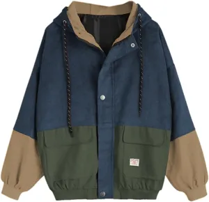 ZAFUL Women's Corduroy Loose Jacket Vintage Raglan Sleeve Casual Coat Hooded Windbreaker