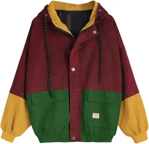 ZAFUL Women's Corduroy Loose Jacket Vintage Raglan Sleeve Casual Coat Hooded Windbreaker
