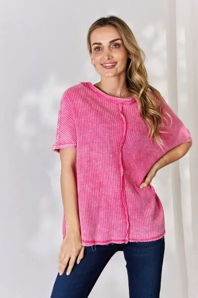 Zenana Oversized Baby Waffle Short Sleeve Top